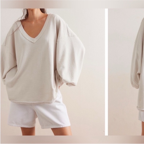 NWT Free People We The Free Venice V-Neck Sweatshirt - grey opal - Large - Picture 5 of 12